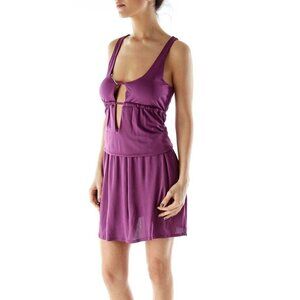 JO NO FUI Purple Cut-Out Round Neck Day Dress